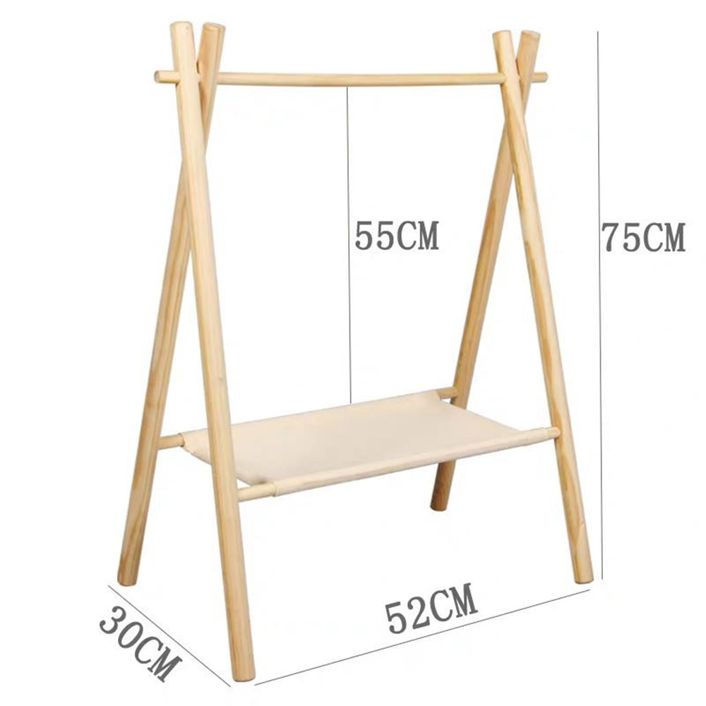 Solid Wood Double Wardrobe Hanger with Stand Free Wooden Clothes Hanging Rack for Kids Baby Modern Design Living Room Storage