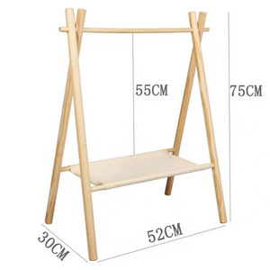 Solid Wood Double Wardrobe Hanger with Stand Free Wooden Clothes Hanging Rack for Kids Baby Modern Design Living Room Storage