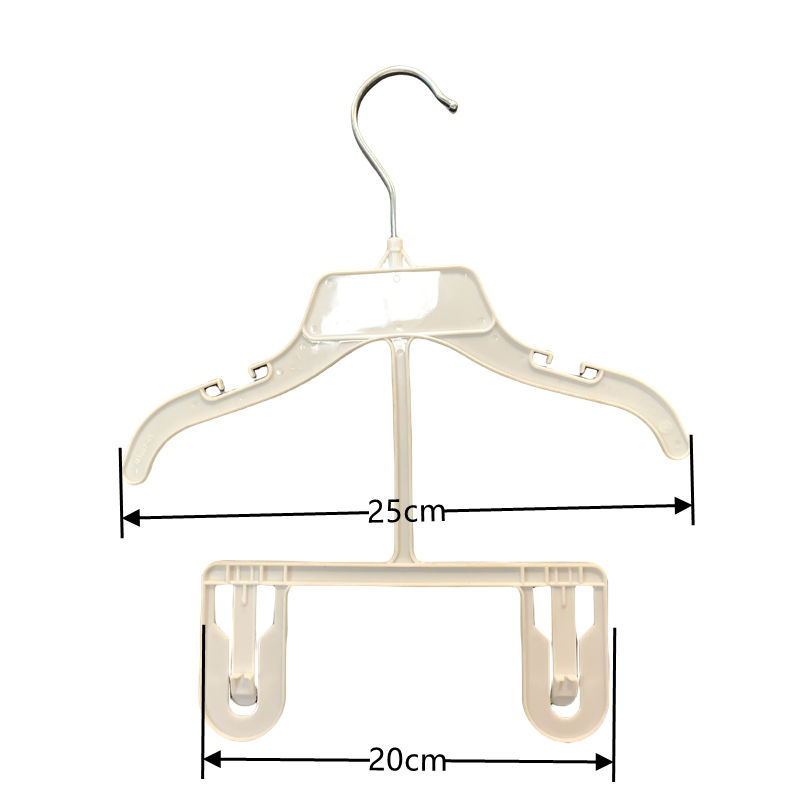 Foreign trade children's one-piece plastic coat hanger 25cm white iron hook children's clothes set plastic coat hanger