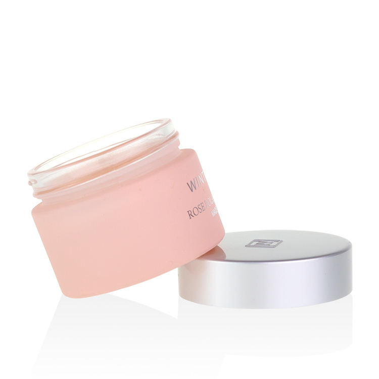 luxury 1oz 2oz matte pink glass jar cosmetic 5g 10g 20g 30g 50g 100g 200g pink frosted glass cream jar with embossed lid