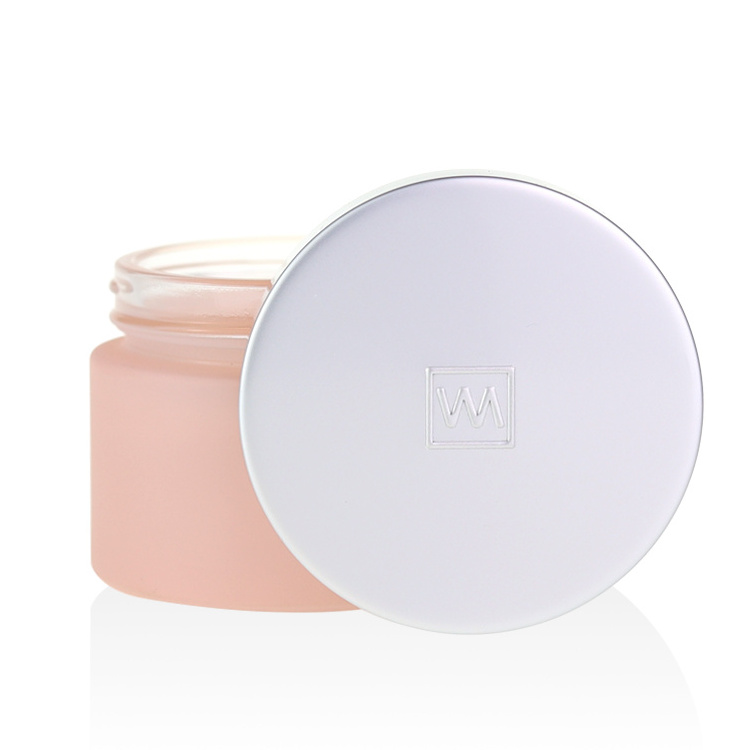 luxury 1oz 2oz matte pink glass jar cosmetic 5g 10g 20g 30g 50g 100g 200g pink frosted glass cream jar with embossed lid