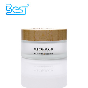 Hot sale luxury 5g 15g 30g 50g 100g 2oz 4oz bamboo cosmetic packaging frosted cream glass jars with bamboo lid