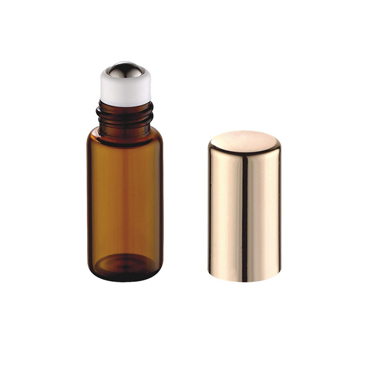 2019 Hotsale 10ml Slim Roll On Glass Perfume Bottle 3ml 5ml 7ml 8ml 10ml 12ml Amber Glass Roller Bottle With Gold Aluminum Cap