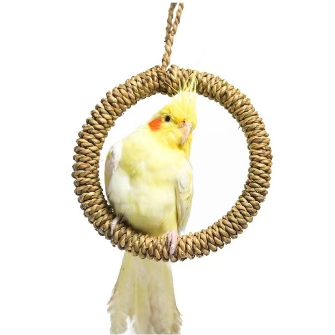 Hand-Woven Rattan Parrot Hanging Ring Bird Nest Pet Molar Stick Lizard Hammock Parrot Bird Cage Toy Bird Swing