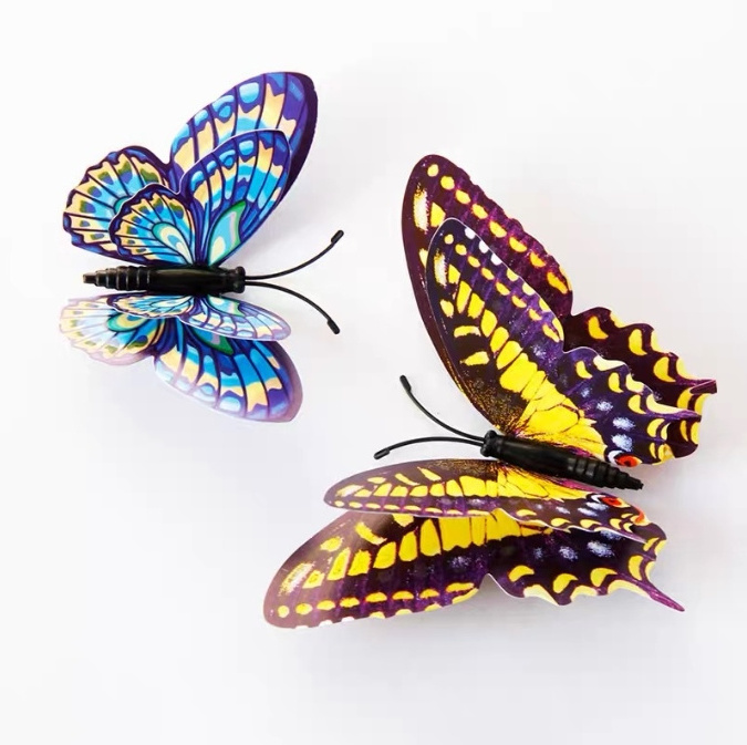 12 PCS Double-Layer Simulation Luminous Butterfly Artificial Butterfly Combination for Wall Sticker Refrigerator Magnet