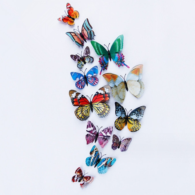 12 PCS Double-Layer Simulation Luminous Butterfly Artificial Butterfly Combination for Wall Sticker Refrigerator Magnet