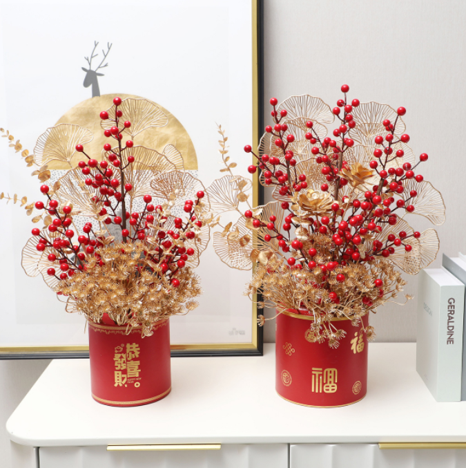 High Quality Artificial Flower Artificial Red Holly Artificial Ilex Aquifolium Berry Branch for Christmas Decoration