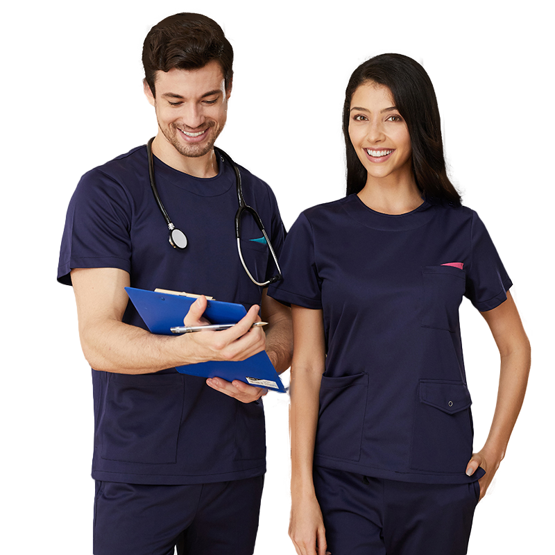 Stretch Scrubs Women Nursing Uniforms Clinical Scrubs Set Nurse Doctor Dust-proof Workwear Medical Round Neck Top+ Jogger Pants