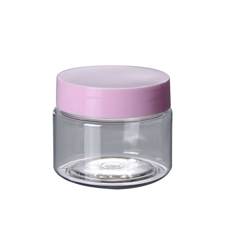 face care clear plastic jars with pink lid flat round 20g 30g 50g 100g PET plastic jar  wide  round glass jar