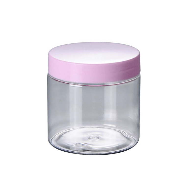 face care clear plastic jars with pink lid flat round 20g 30g 50g 100g PET plastic jar  wide  round glass jar