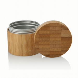 bamboo cosmetic packaging natural 50/100/200/250ml aluminum wooden jar logo engraving wooden cosmetic jar with lids