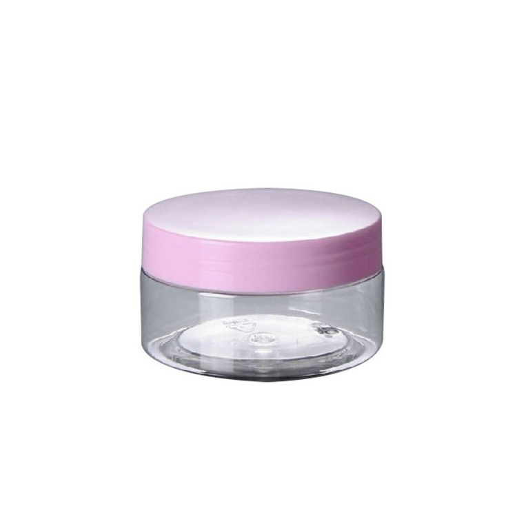 face care clear plastic jars with pink lid flat round 20g 30g 50g 100g PET plastic jar  wide  round glass jar