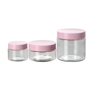 face care clear plastic jars with pink lid flat round 20g 30g 50g 100g PET plastic jar  wide  round glass jar