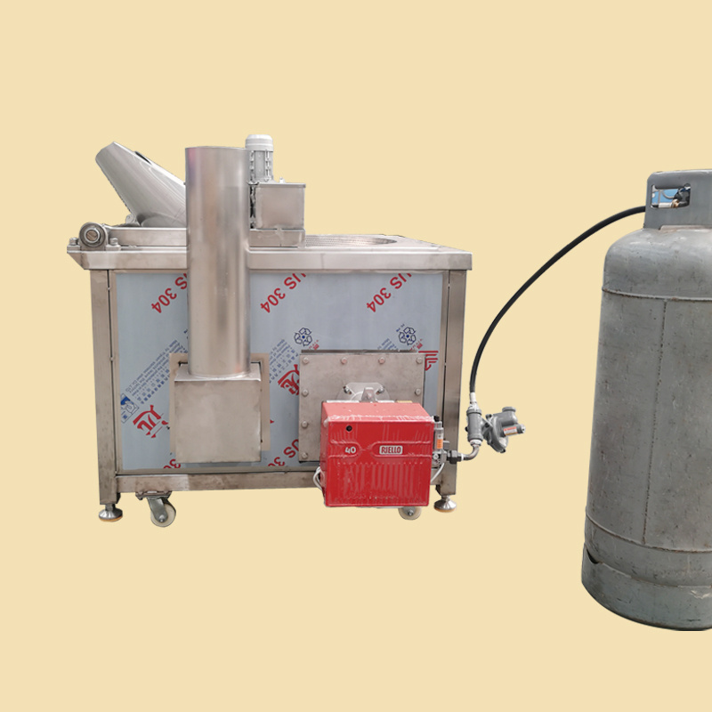 China factory supply LNG gas heated round pot type industrial batch fryer with automatic stirring device