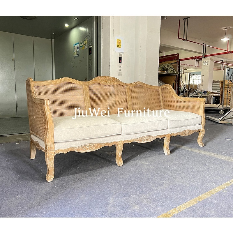 Top Sell French Style Living Room Furniture 3 Seater Rattan Wooden Classic Outdoor Lounge Sofa For Wedding Furniture