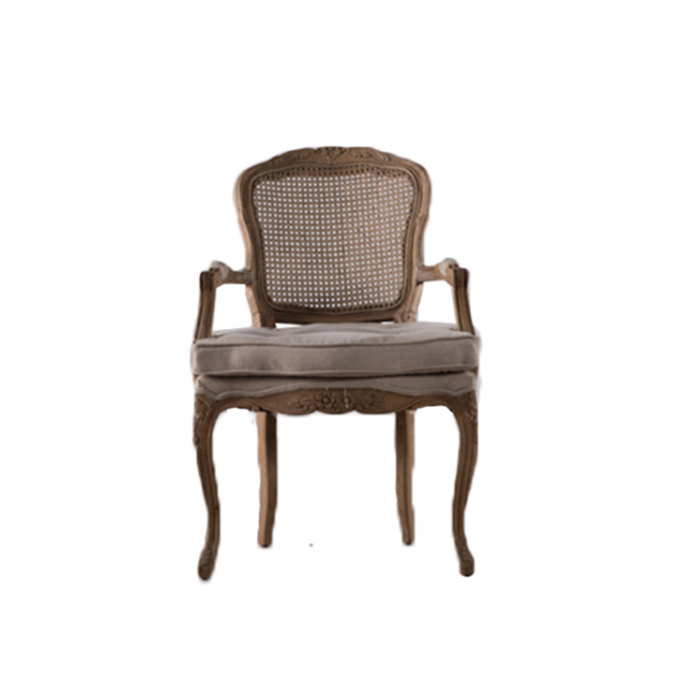 Wholesale French Country Furniture Antique Rattan Wooden Dining Room Rustic Oak Solid Wood Carved Arm chairs