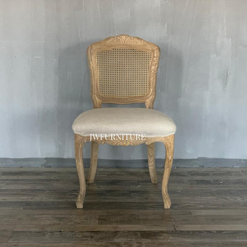 Wholesale French Country Furniture Antique Rattan Wooden Dining Room Rustic Oak Solid Wood Carved Arm chairs