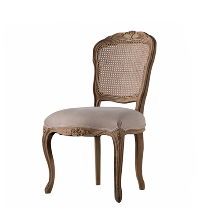 Wholesale French Country Furniture Antique Rattan Wooden Dining Room Rustic Oak Solid Wood Carved Arm chairs