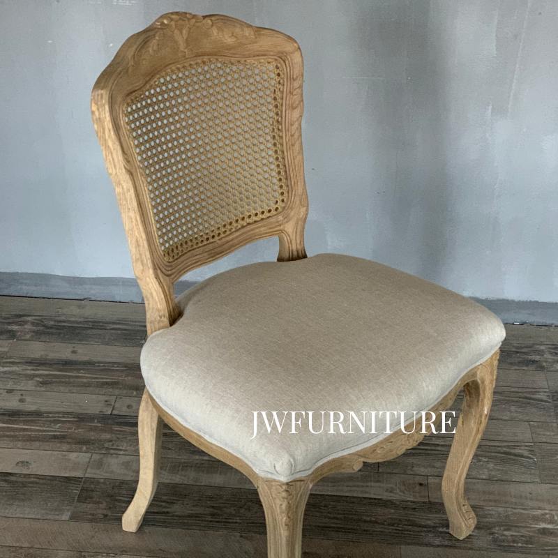 Wholesale French Country Furniture Antique Rattan Wooden Dining Room Rustic Oak Solid Wood Carved Arm chairs