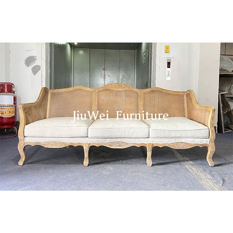 Top Sell French Style Living Room Furniture 3 Seater Rattan Wooden Classic Outdoor Lounge Sofa For Wedding Furniture