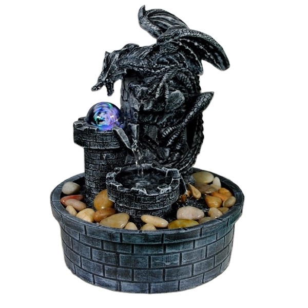 2024 Fengshui Resin dragon water fountain with glass ball