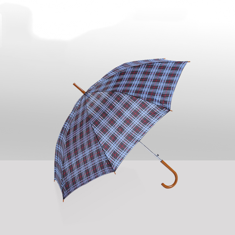 Fashionable Checkered Umbrella with Straight Shaft and Elegant Curved Handle, Keep You Dry and Elegant at All Times.