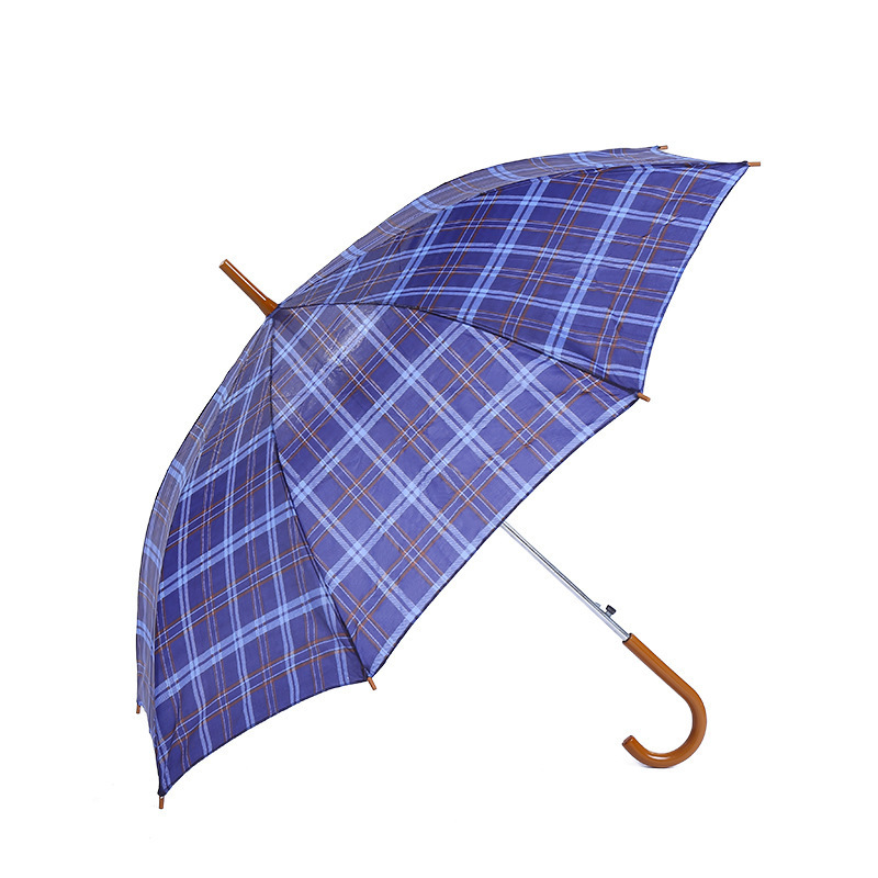 Fashionable Checkered Umbrella with Straight Shaft and Elegant Curved Handle, Keep You Dry and Elegant at All Times.