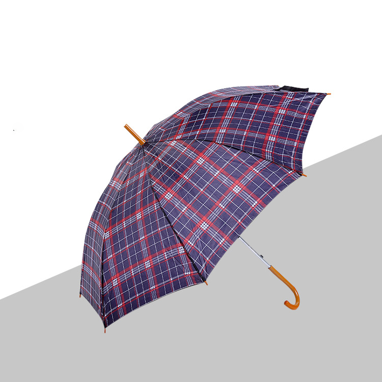 Fashionable Checkered Umbrella with Straight Shaft and Elegant Curved Handle, Keep You Dry and Elegant at All Times.