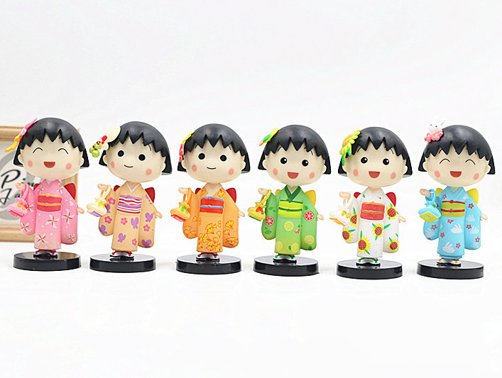 2 Styles Japanese Cartoon Characters Chibi Maruko-chan Kimono Anime Action Figures Plastic Doll Toys