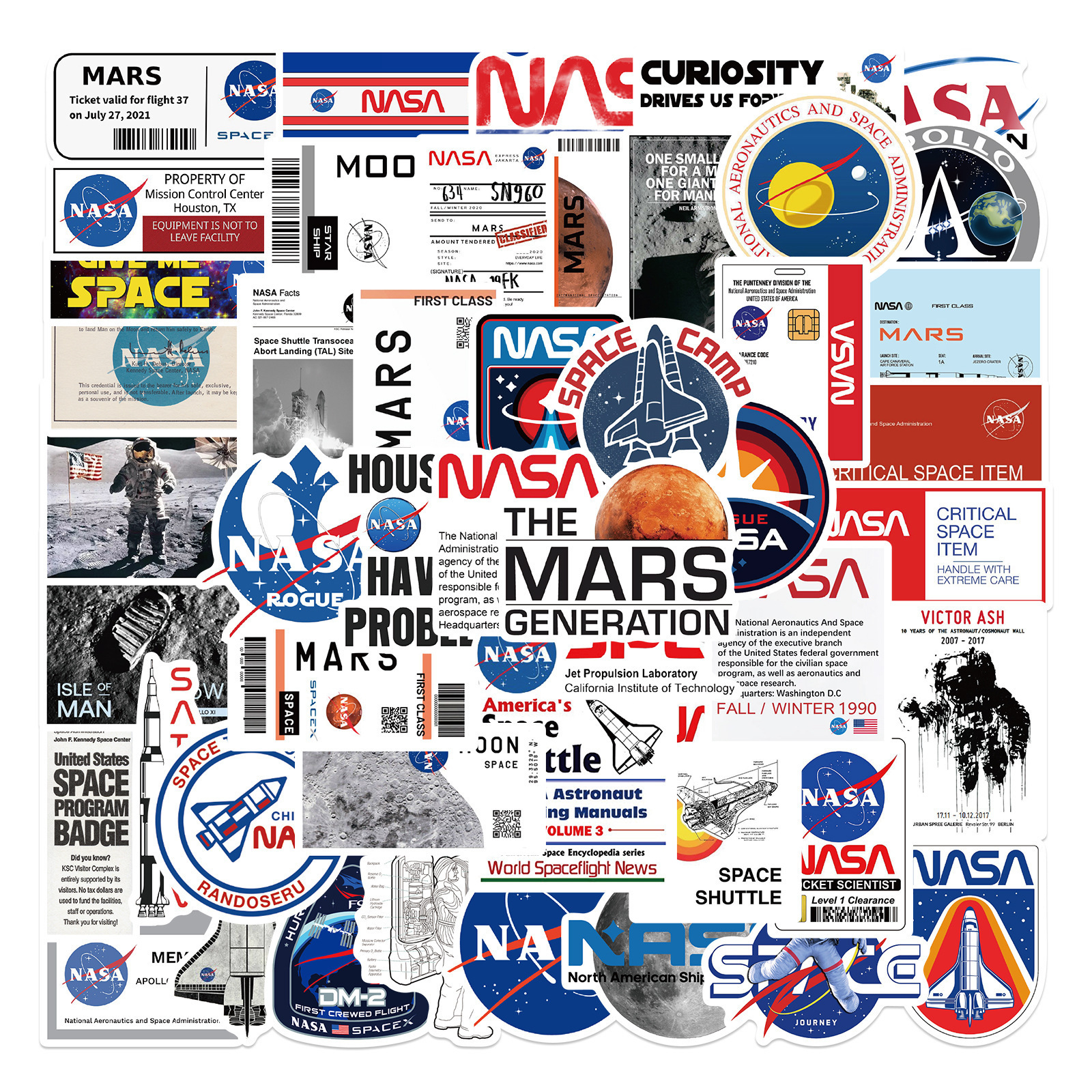 50 Pcs/bag New Vinyl Waterproof Cartoon Space Agency Spaceman NASA Stickers