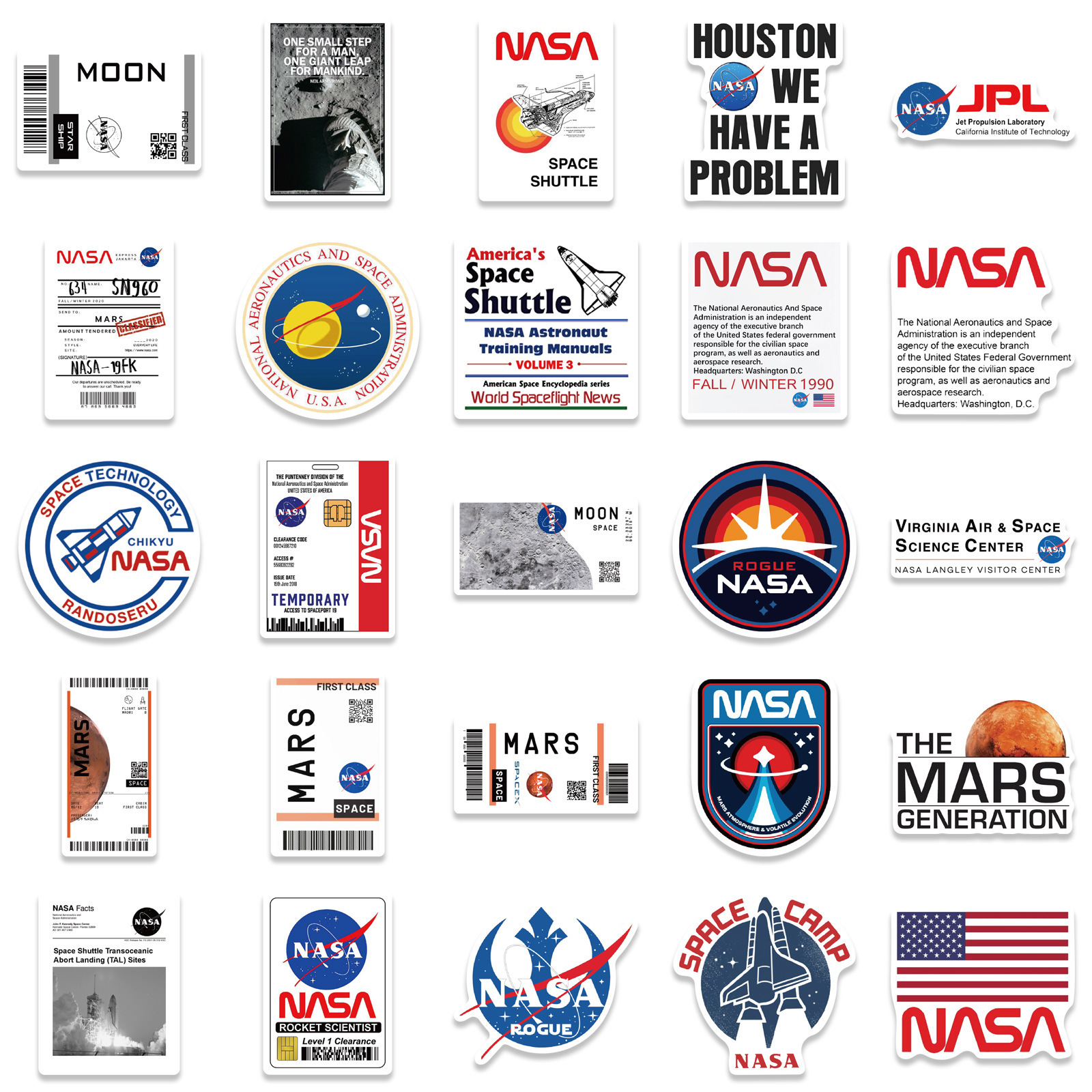 50 Pcs/bag New Vinyl Waterproof Cartoon Space Agency Spaceman NASA Stickers