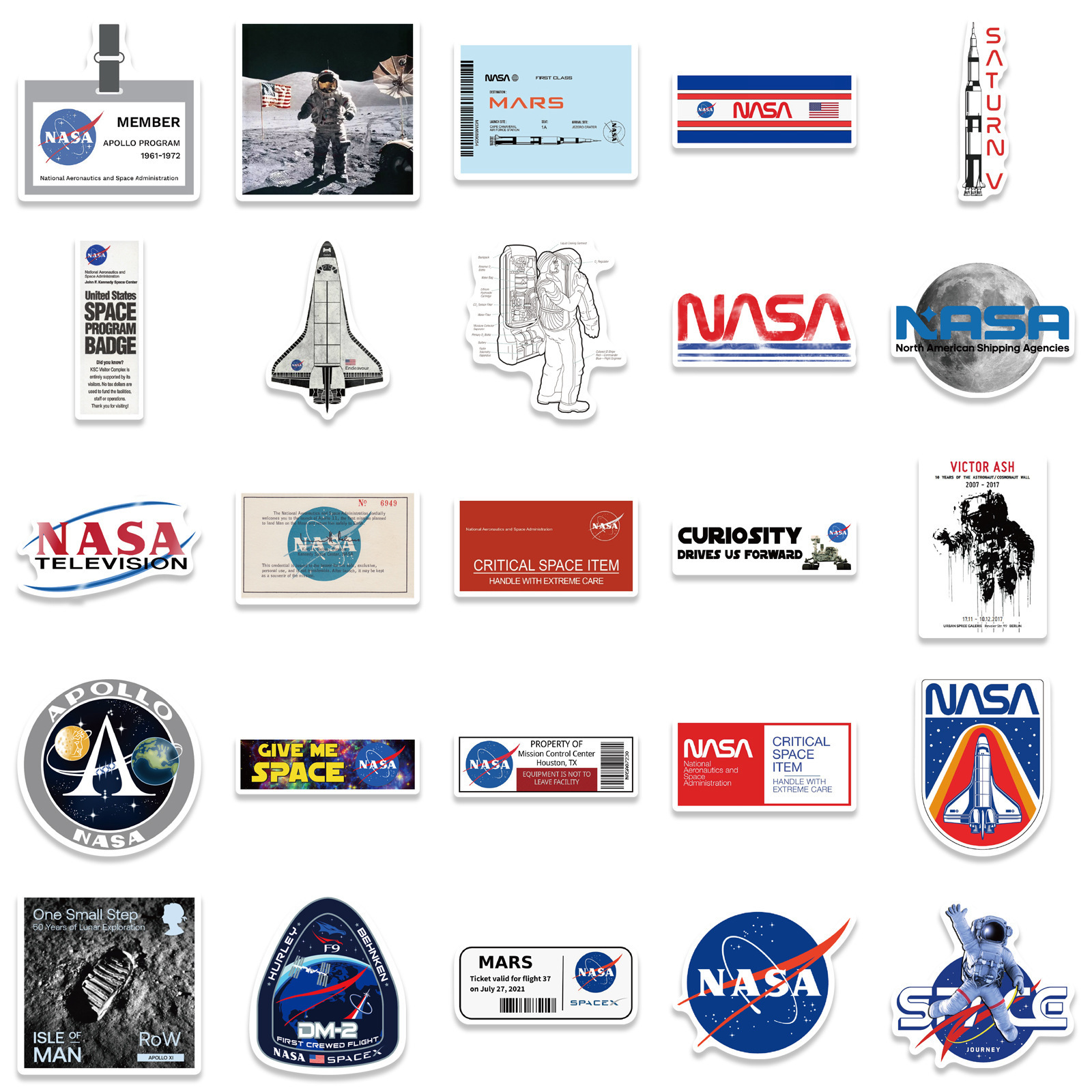 50 Pcs/bag New Vinyl Waterproof Cartoon Space Agency Spaceman NASA Stickers