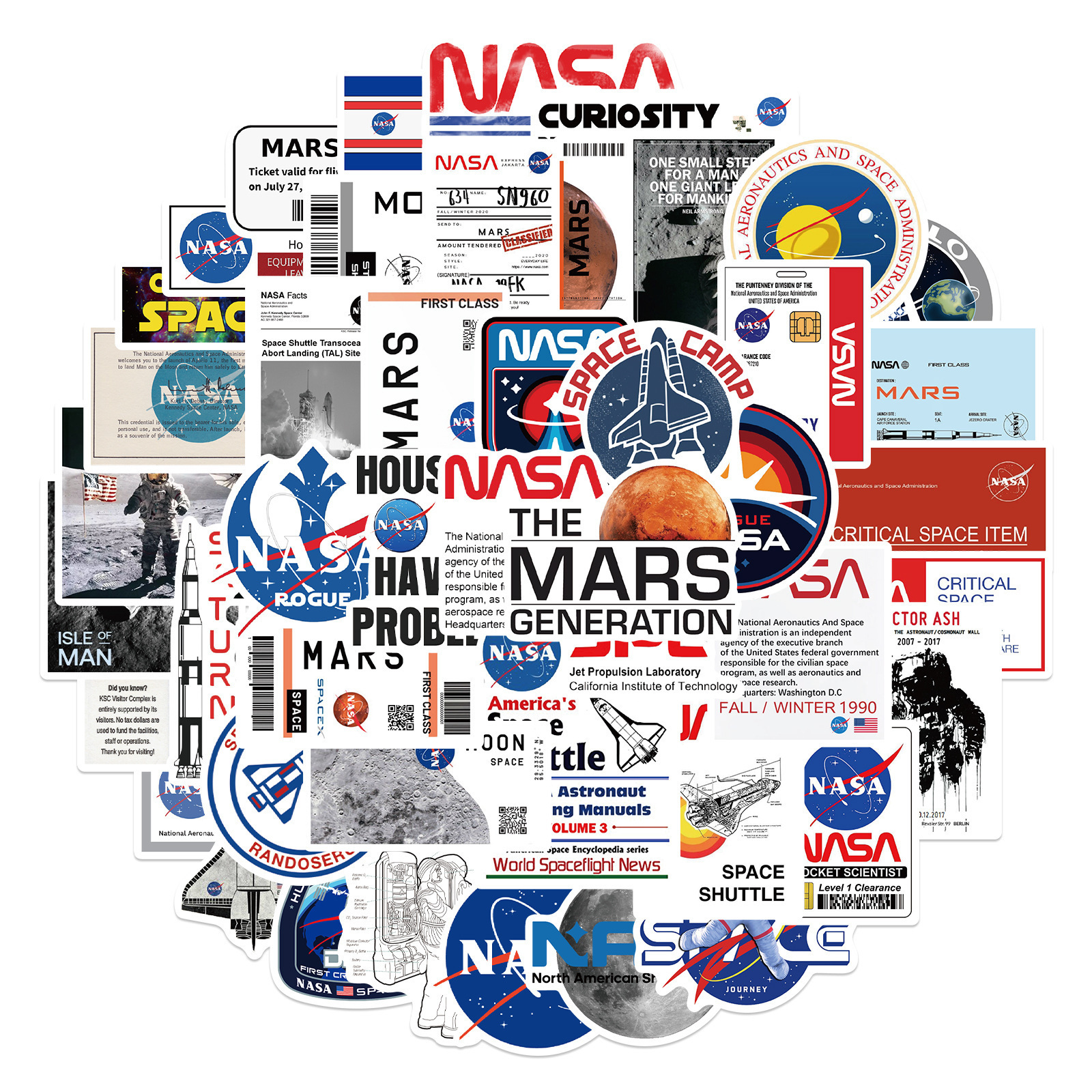 50 Pcs/bag New Vinyl Waterproof Cartoon Space Agency Spaceman NASA Stickers