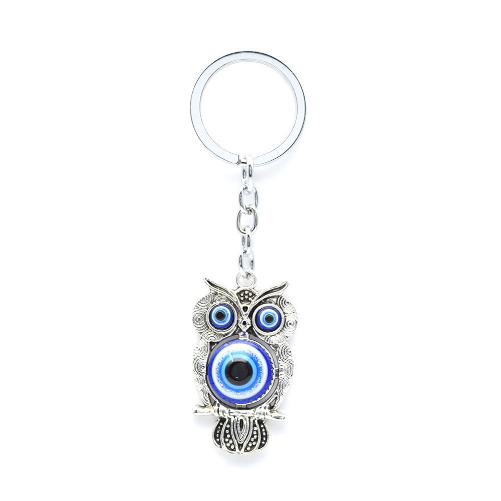 Turkish Blue Eye Owl Men's Key Pendant Car Keychain Evil Eye Pendant