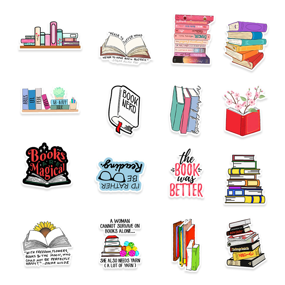 50pcs/Bag Cartoon Reading Book Sticker Creative PVC Waterproof Sunscreen Graffiti Stickers for laptop Automobile Water Bottle