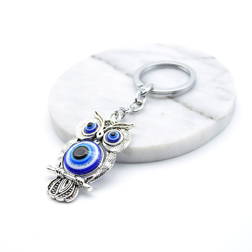 Turkish Blue Eye Owl Men's Key Pendant Car Keychain Evil Eye Pendant