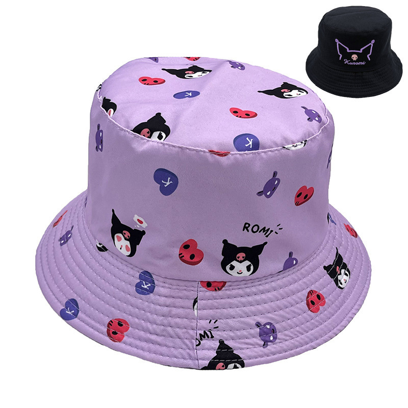 4 Designs Hot Selling Kuromi Bucket Hat Cartoon Double side Wear Embroidery Sunhat Anime Cosplay Fishmen Hat for Adult