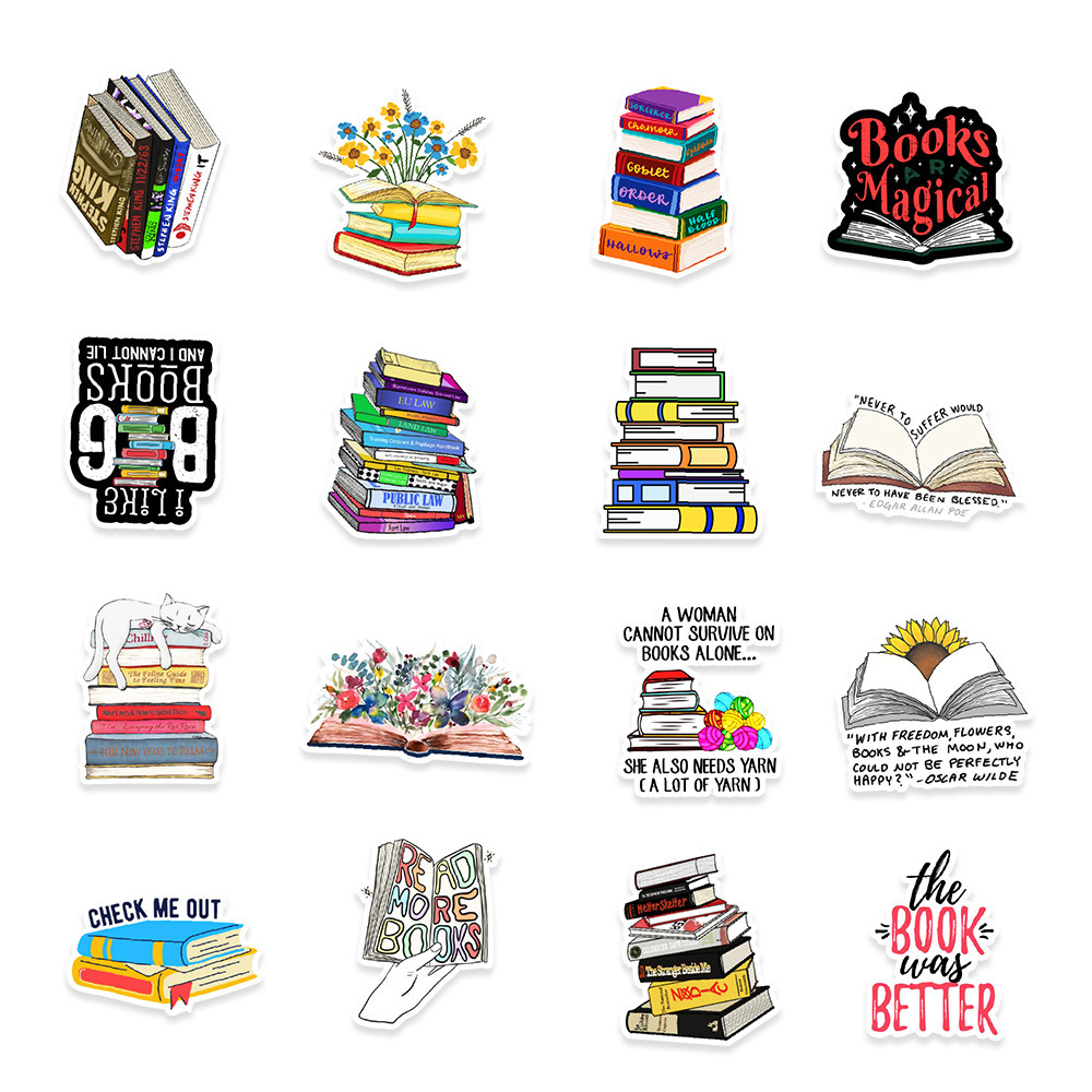 50pcs/Bag Cartoon Reading Book Sticker Creative PVC Waterproof Sunscreen Graffiti Stickers for laptop Automobile Water Bottle