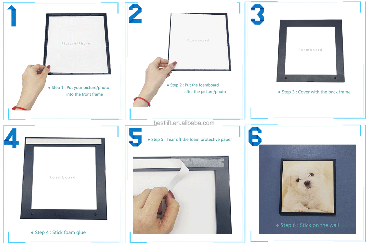 Set (White - 9pcs) of 12x16inch Lightweight Picture Frame Set with Removable Reusable Tape for Wall Mounting Solution