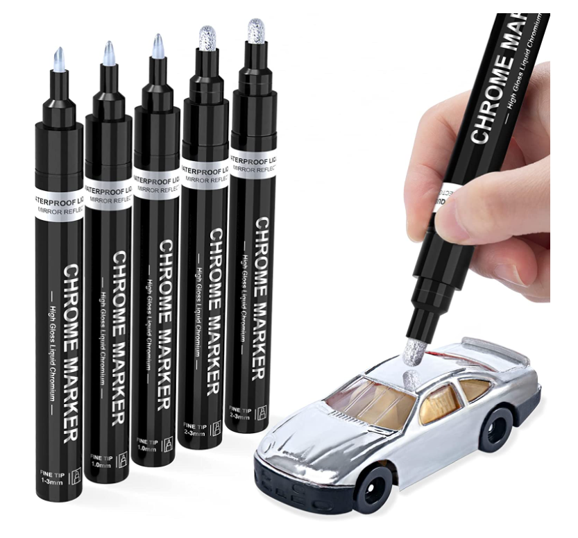 Liquid Mirror Chrome Marker Set: Reflective Gloss Mirror Chrome Markers for Model Metal Plastic Glass Ceramic Cars Repair Tire