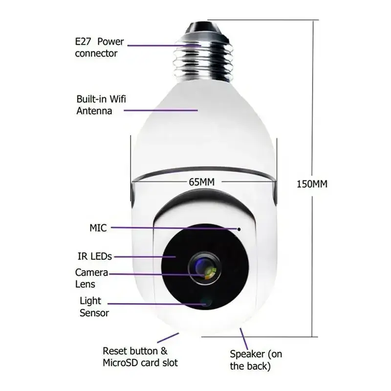 High Quality Hot Sell 5G Light Bulb Surveillance Camera Smart Camera Home Security Wireless Camera