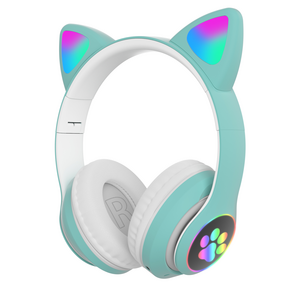 Cute Led Cat Ear Wireless Headphones Foldable Cat Headphones For Music Headset With Microphones