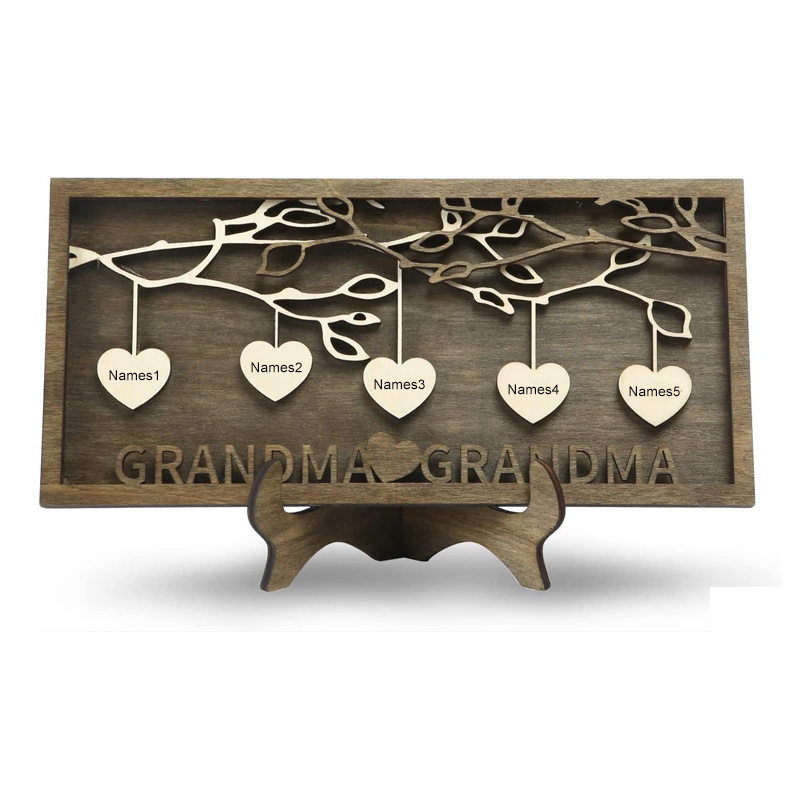 Personalized Customized Wooden Family Names Sign Tree With Any Phrase Gift From Kids For Mom Grandma Home Office Decoration