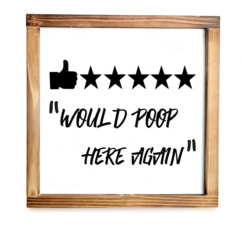 Five Stars Would Poop Here Again Bathroom Sign 12x12 Inch Farmhouse Bathroom Wall Decor