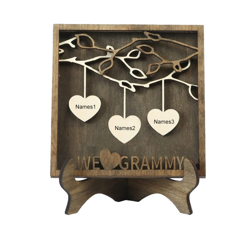 Personalized Customized Wooden Family Names Sign Tree With Any Phrase Gift From Kids For Mom Grandma Home Office Decoration