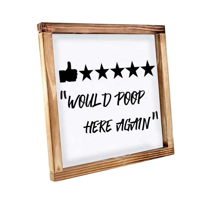 Five Stars Would Poop Here Again Bathroom Sign 12x12 Inch Farmhouse Bathroom Wall Decor