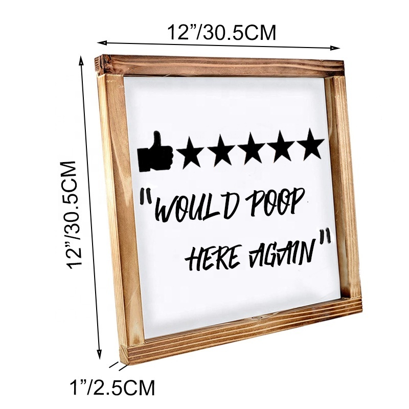 Five Stars Would Poop Here Again Bathroom Sign 12x12 Inch Farmhouse Bathroom Wall Decor