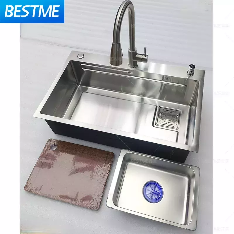 2022 New Hot-selling Double Bowl 304 Stainless Steel Handmade Kitchen Sink with Drain Board Under Mounted Sink