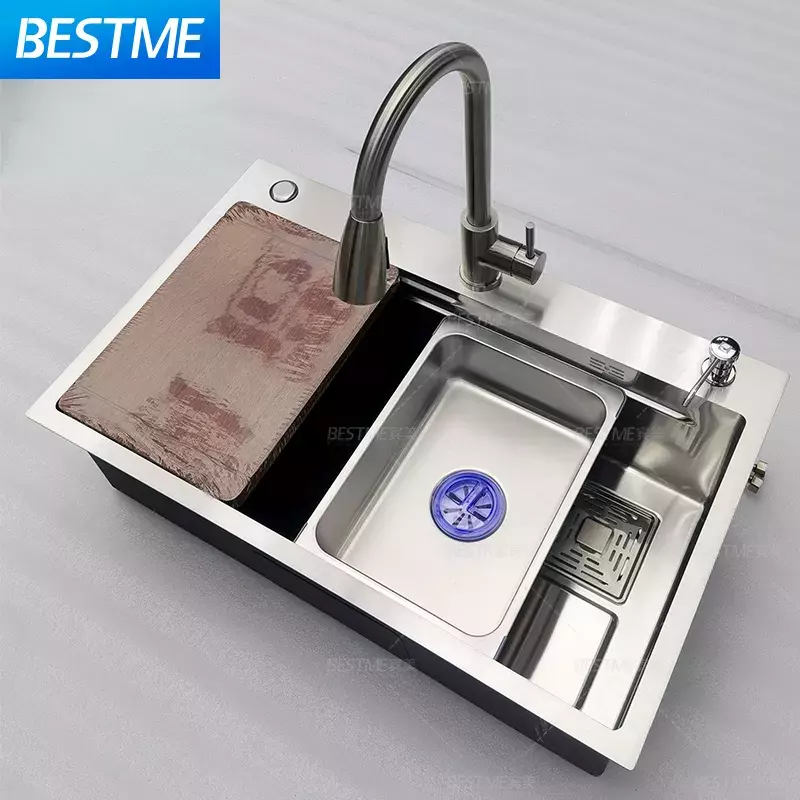 2022 New Hot-selling Double Bowl 304 Stainless Steel Handmade Kitchen Sink with Drain Board Under Mounted Sink