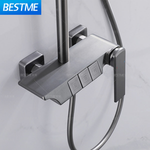 Gun Gray Square Shower Head 3 Modes Hand Shower Brass Piano Key Rainfall Type Shower Faucet Set